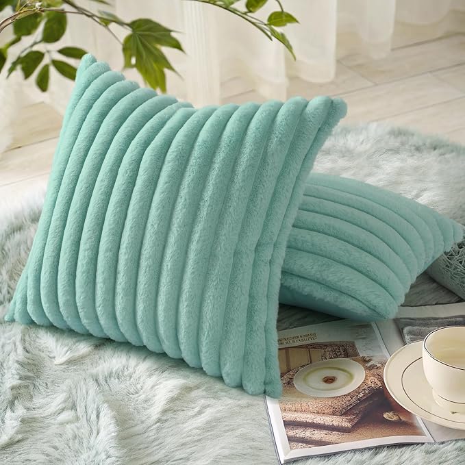 decorUhome Summer Cozy Faux Fur Throw Pillow Covers 16x16 Set of 2 Decorative - Image 4