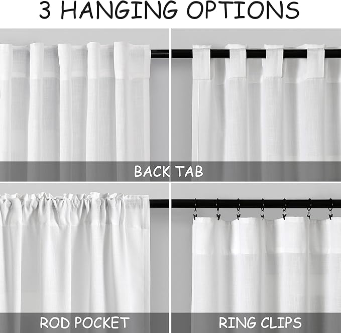 Nanspring White Curtains 72 Inch Length 2 Panels Set - Image 3