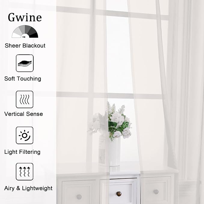 Gwine Ivory Sheer Curtains 30 Inch Length, Short Light Filtering Voile Small - Image 3