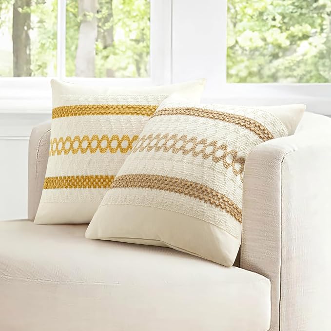 MIULEE Set of 2 Mustard Yellow Boho Decorative Pillow Covers 20x20 Inch - Image 7