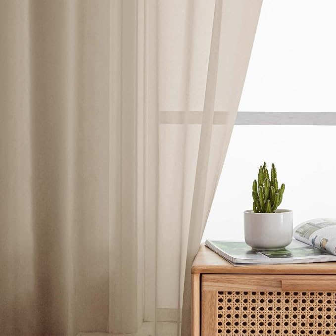 Taupe Valances for Windows, Taupe Sheer Curtains 14 Inch Length 2 Pack Kitchen - Image 7