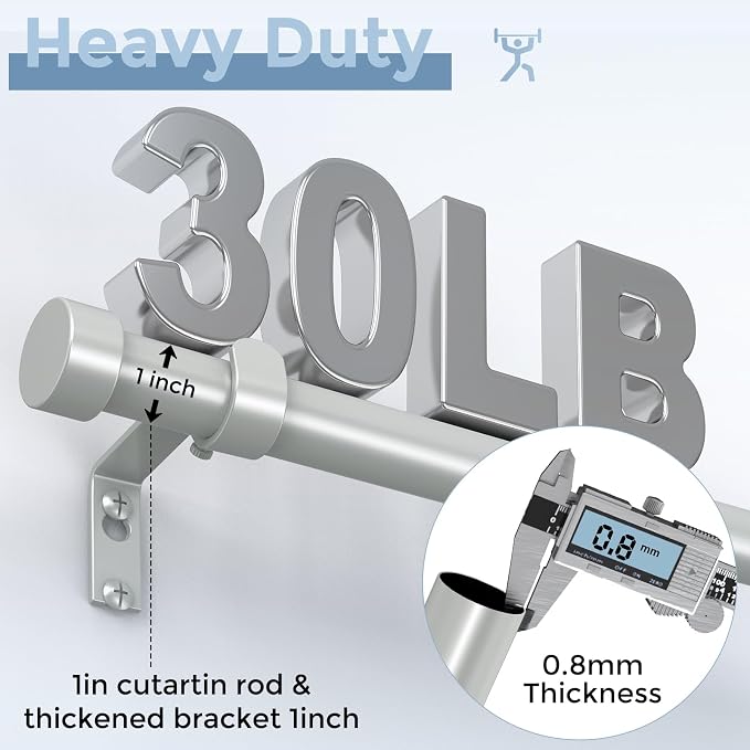 VOIIY Silver Curtain Rods for Windows 28 to 48 Inch, Size:30-60 Inch, Antique - Image 3