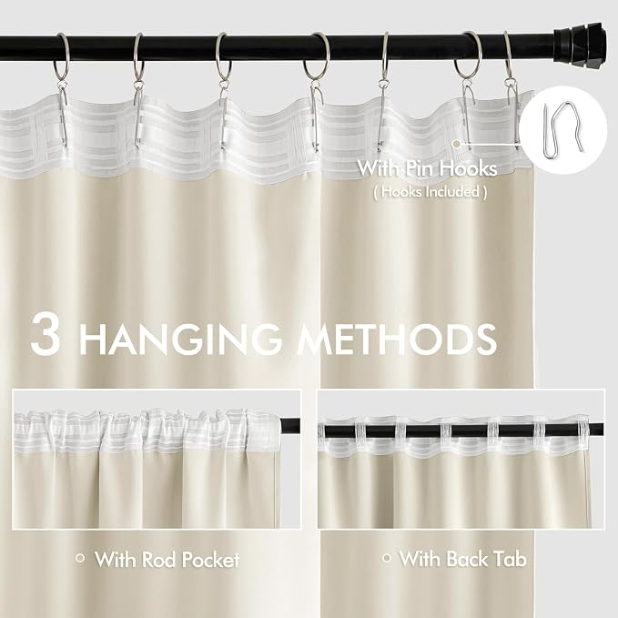MIULEE Beige White Back Tab Blackout Curtains 84 Inch Length 2 Panels Set - Image 3