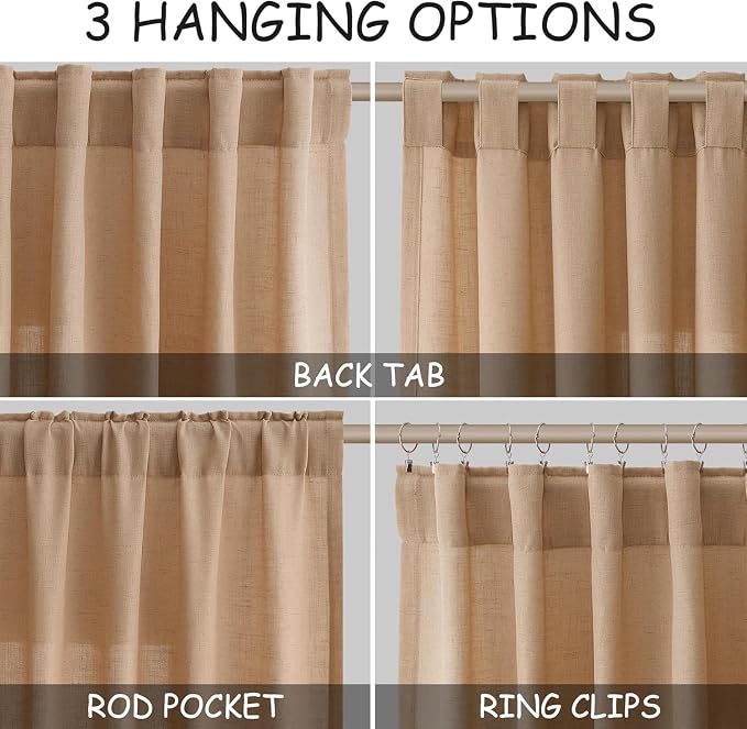 Nanspring Camel Linen Curtains for Living Room Extra Long 132 Inches Long Back - Image 2