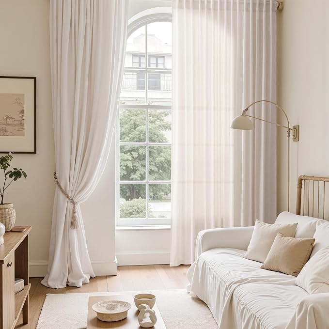 Nanspring Ivory White Curtains 80 Inches Length - Image 6