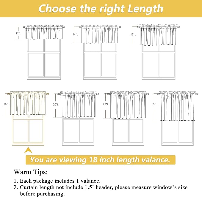 OWENIE White Valances for Windows 1 Pcs 18 Inch Length, Light Filtering - Image 3