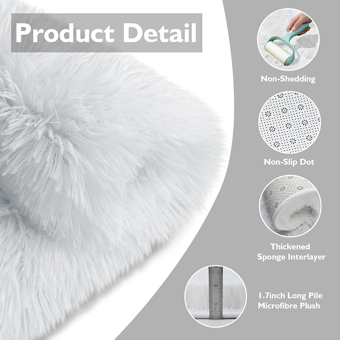 8x10 Fluffy Area Rugs for Living Room, Shag Area Rug for Bedroom, Soft White - Image 3