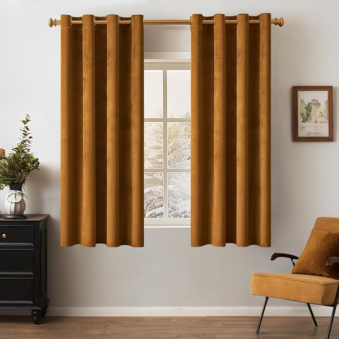MIULEE Velvet Curtains Golden Brown Elegant Grommet Curtains Thermal Insulated by MIULEE