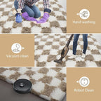 4x6 Checkered Area Rugs for Bedroom, Fluffy Beige and White Checkered Rug Fuzzy - Image 7