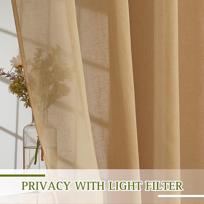NICETOWN Linen Blend Flax Sheer Window Curtains & Drapes, Grommet Semi Sheer - Image 5