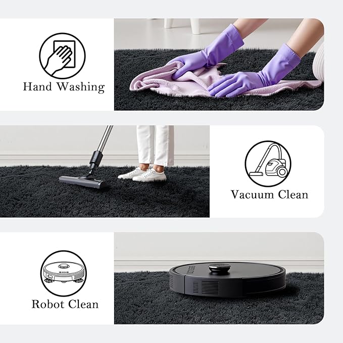 Black Rug for Bedroom, Small Area Rugs 3x5, Non-Shedding Indoor Shaggy Rug for - Image 5