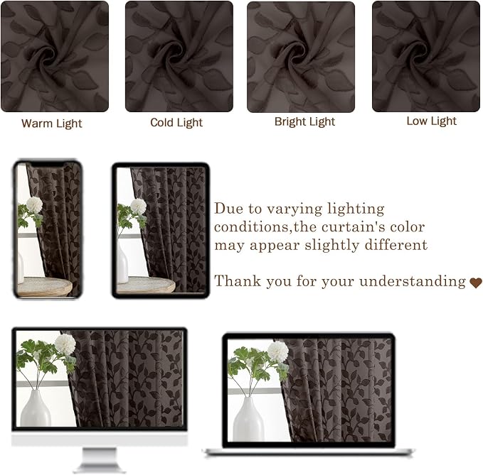 Chyhomenyc Extra Long Chocolate Sheer Curtains 108 Inch Length 2 Panels Set - Image 3
