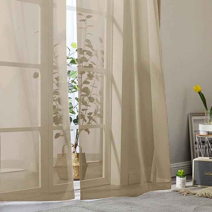 Taupe Sheer Curtains for Bedroom Living Room 45 Inch Length 2 Panels, Soft Airy - Image 8