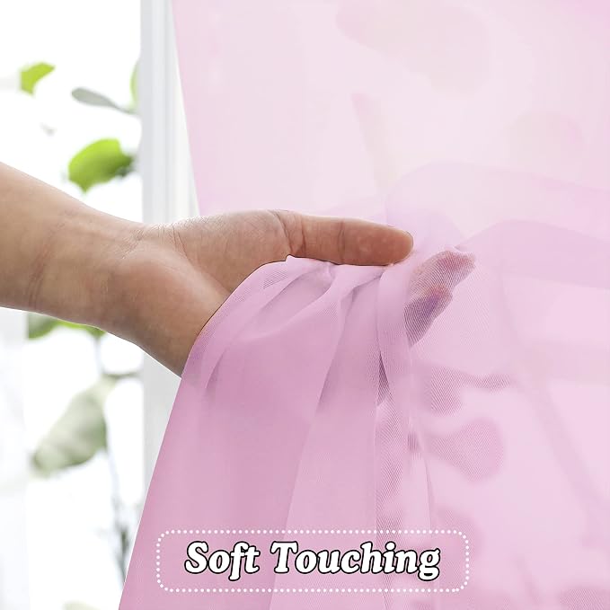 OVZME Light Pink Sheer Curtains 36 inch Length Kitchen Tiers Short Voile - Image 5