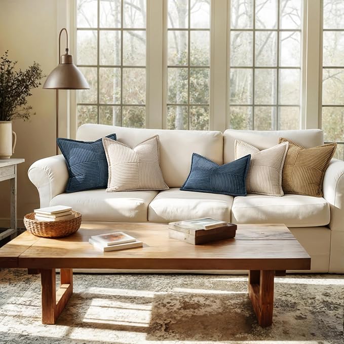 MIULEE Blue Corduroy Lumbar Pillow Covers 12x20 Inch 12x20 Inch - Image 3