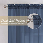 Lecloud Navy Blue Sheer Curtains 84 Inches Long 2 Panels Set, Solid Voile Light - Image 2