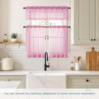 Light Pink Valances for Windows 14 inch Length 2 Panels, Small Voile Sheer - Image 2