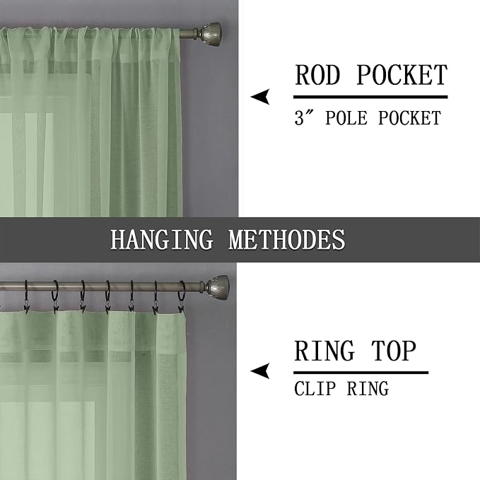 Tollpiz Sheer Curtain Linen Textured Bedroom Curtains Sheer Light Filtering Rod - Image 5