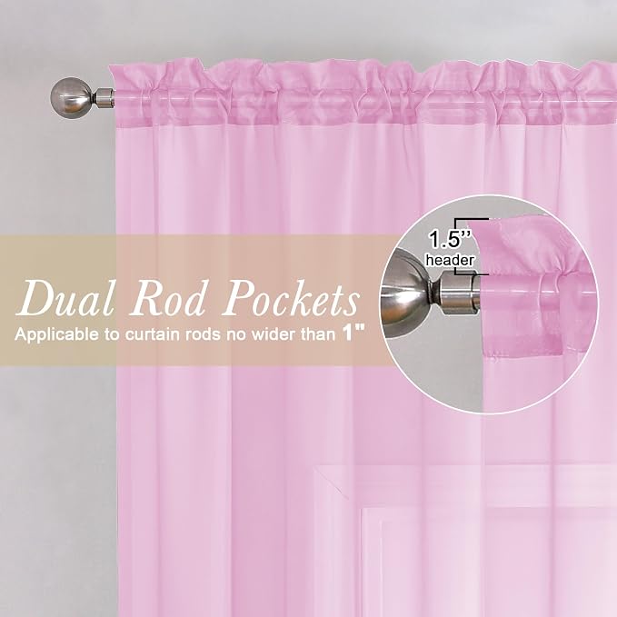 Lecloud Light Pink Sheer Curtains 45 Inch Length 2 Panels, Airy Voile Curtains - Image 2