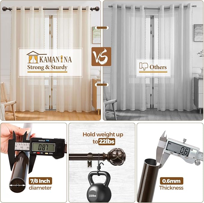 KAMANINA Curtain Rods for Windows 66 to 120 Inch, 7/8 Inch Antique Bronze Heavy - Image 7