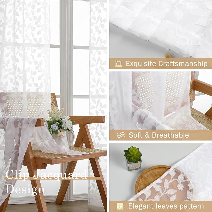 Chyhomenyc White Sheer Curtains 54 Inch Length - Image 7