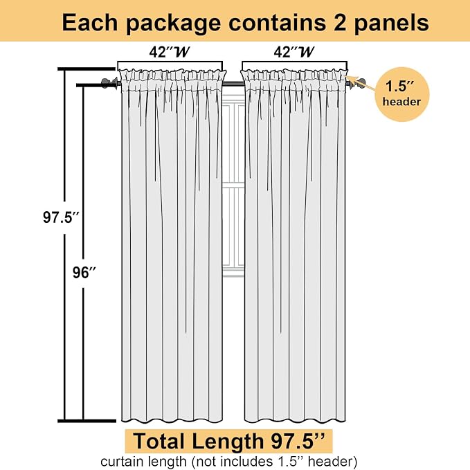 Lecloud Dusty Blue Sheer Curtains 96 Inches Long 2 Panels, Light Filtering - Image 3