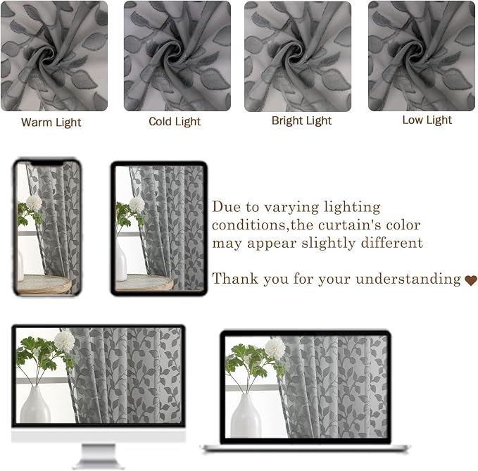 Chyhomenyc Extra Long Charcoal Grey Sheer Curtains 108 Inch Length 2 Panels Set - Image 3
