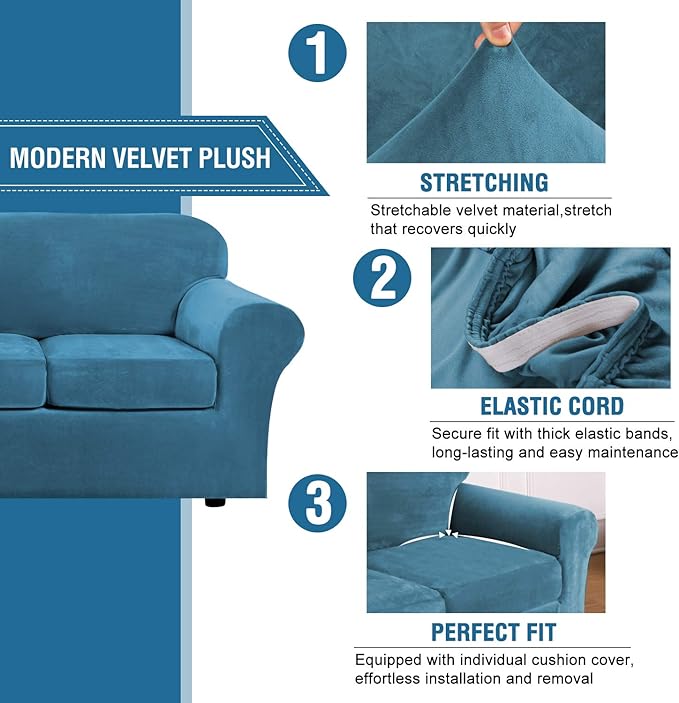 H.VERSAILTEX Rich Velvet Stretch 2 Piece Chair Cover Chair Slipcover Sofa Cover - Image 3
