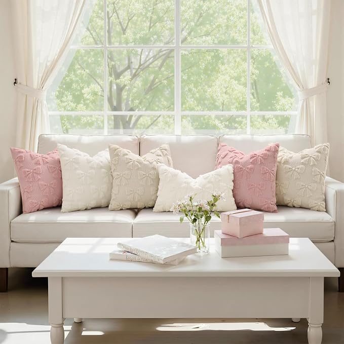 decorUhome Pink Bow Pillow Covers Set of 2 Coquette Aesthetic Cute Preppy Plush - Image 3