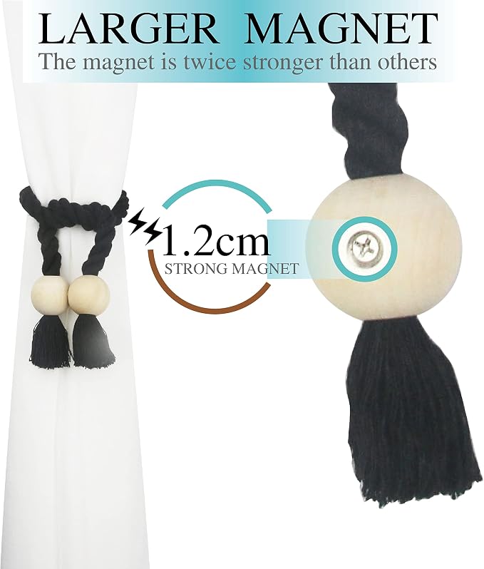 4 Pack Magnetic Curtain Tiebacks Cotton Hand Woven Tie Back Decorative Rope - Image 4
