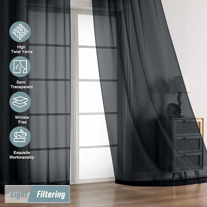 Halloween Black Sheer Curtains 84 Inches Long 2 Panels, Elegant Airy - Image 5