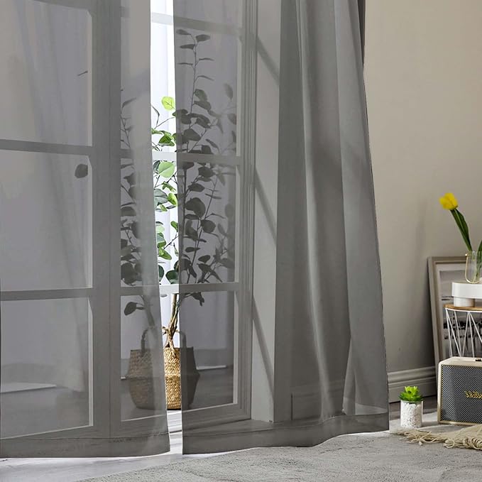 Sheer Grey Curtains for Bedroom Living Room 90 Inches Long 2 Panels Set - Image 9