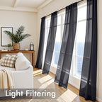 MIULEE Black Sheer Curtains 84 Inches Long, 4 Panels Set, Light Filtering - Image 4