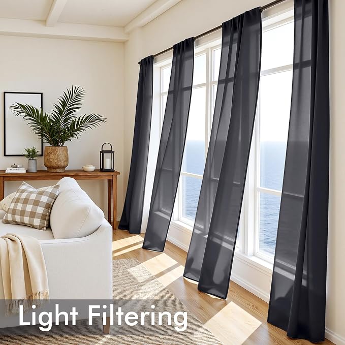 MIULEE Black Sheer Curtains 84 Inches Long, 4 Panels Set, Light Filtering - Image 4