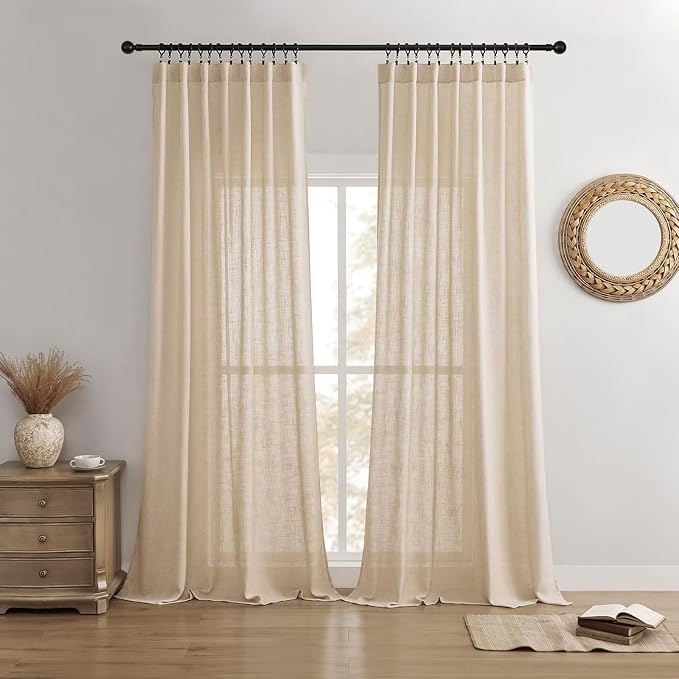 Joydeco Linen Curtains 90 Inch Length 2 Panel Sets, Light Filtering Curtains by JOYDECO