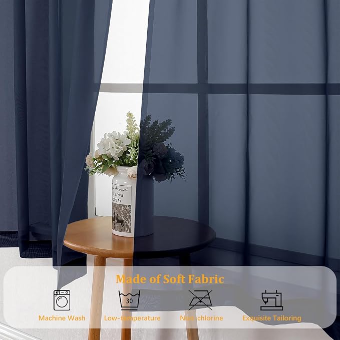 Gwine Navy Blue Sheer Curtains 84 Inches Long 2 Panels Set - Image 7