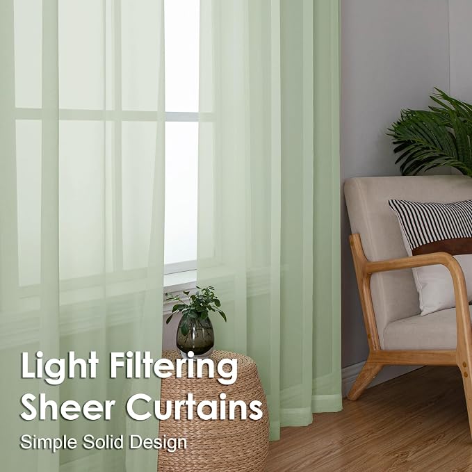 OVZME Light Green Sheer Curtains 90 Inches Long 2 Panels - Image 7