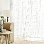 MIULEE Ivory Sheer Curtains 2 Panels Embroidered Leaf Patterned Rod Pocket - Image 3