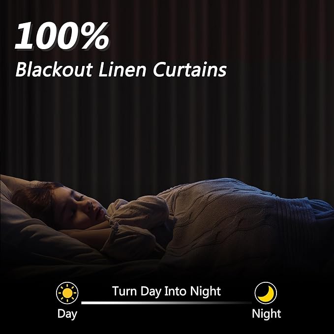 Guken 100% Blackout Linen Curtains 80 Inch Length 2 Panels Set - Image 2