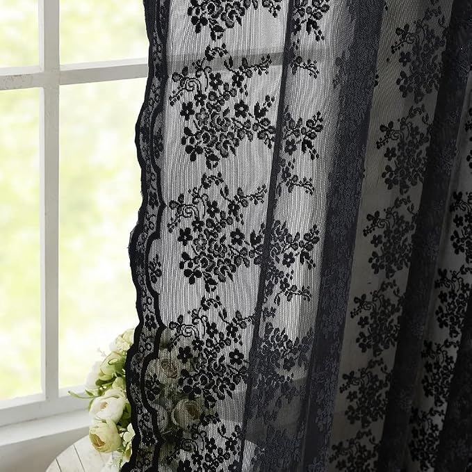 YJ YANJUN Vintage Lace Curtains 80 inch Length 2 Panles - Image 5
