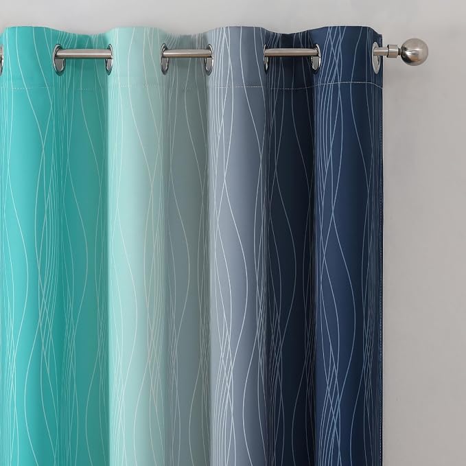 Estelar Textiler Navy Blue and Teal Gradient Blackout Curtains - Image 4