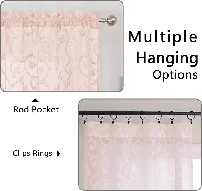 OWENIE Furman Blush Pink Sheer Curtains 24 inch Length 2 Panels Set - Image 3