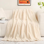 Puncuntex Cream White Throw Blanket 108"×90" inches Fuzzy 3D Jacquard - Image 4