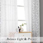 Lecloud Leia White Sheer Curtains 84 Inches Long 2 Panels, Airy Voile Jacquard - Image 3