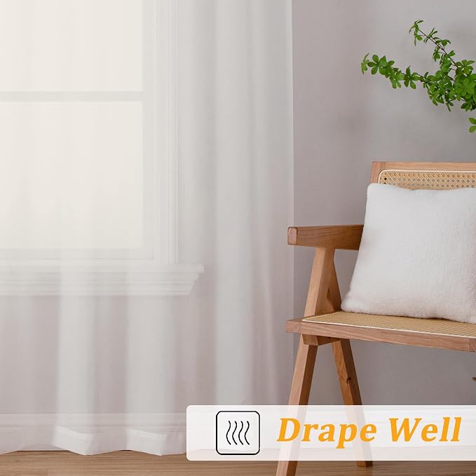 Gwine Ivory Sheer Curtains 108 Inches Long 2 Panels Set, Voile Light Filtering - Image 5