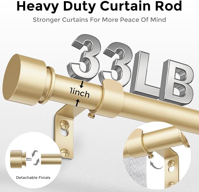 Modern Gold Curtain Rods for Windows 66 to 120 Inch, Decorative Drapery Rods - Image 3