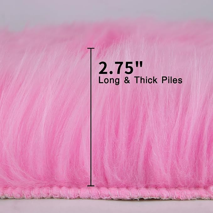 duduta Hot Pink Faux Fur Rug 3x5 ft, Fluffy Shag Rectangular Sheepskin Rug - Image 2