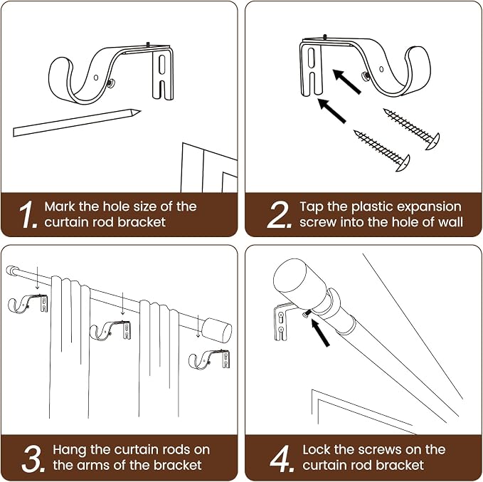 1” Diameter Gold Curtain Rod Itself is 30-90 Inch 2 Pack, Fit 30 to 84 Inch - Image 5
