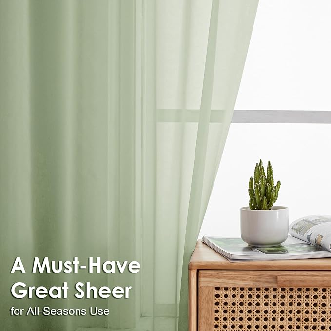 OVZME Light Green Sheer Curtains 90 Inches Long 2 Panels - Image 3