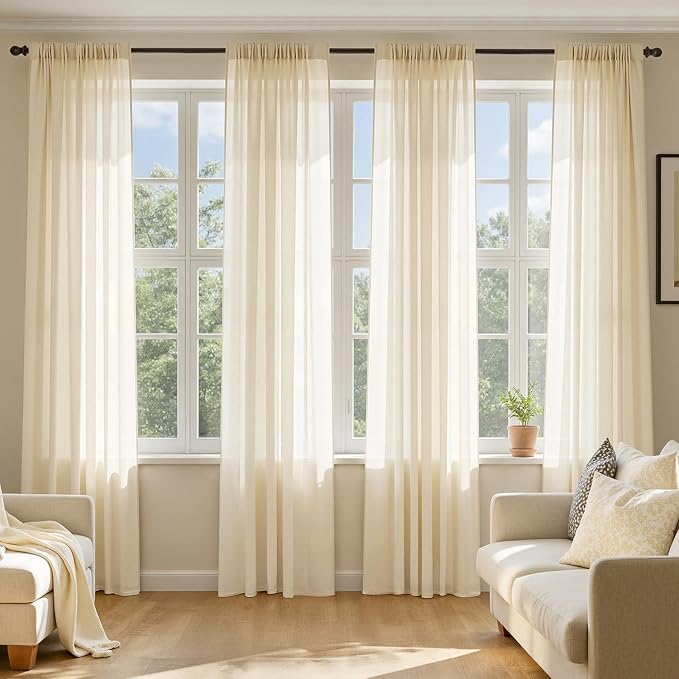 MIULEE Butter Cream Sheer Curtains 90 Inches Long, 4 Panels Set, Rod Pocket by MIULEE